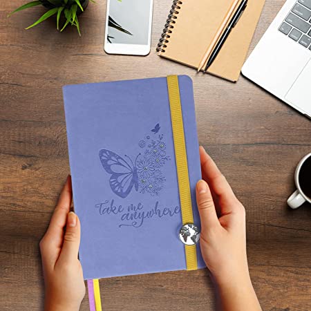 مخطط حجم A5 "بدون تاريخ" العيش بالأحلام - لون لافندر مع مطاط جانبي