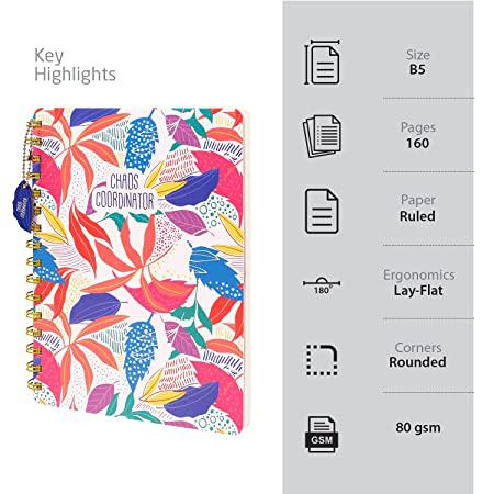 دفتر سلك حجم B5 - تصميم أوراق الشجر الملونة