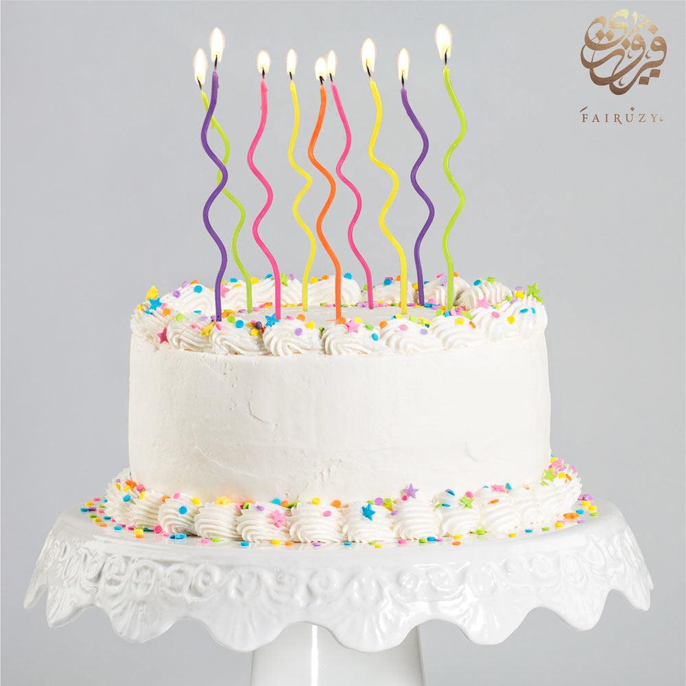 شموع نيون كيرلي: 10 تحتوي على 5 ألوان نيون: وردي ، برتقالي ، أصفر ، أخضر ، بنفسجي