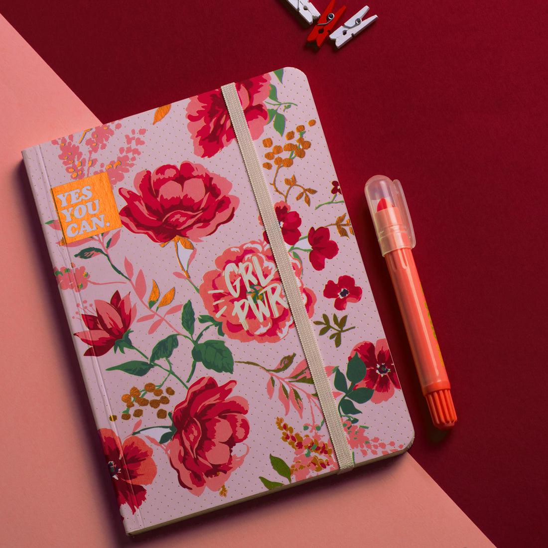 Pink Vintage Floral Rubber Band Notebook A5
