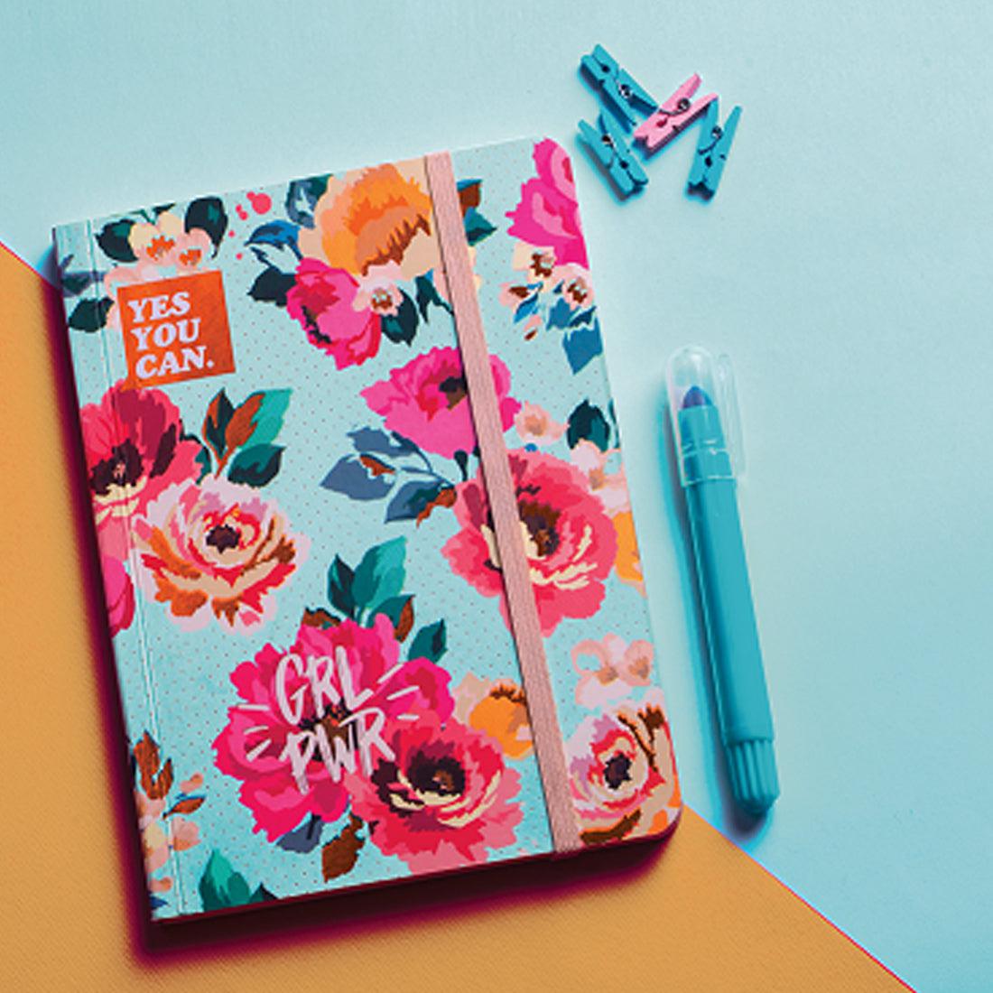 Blue Vintage Floral Rubber Band Notebook A5